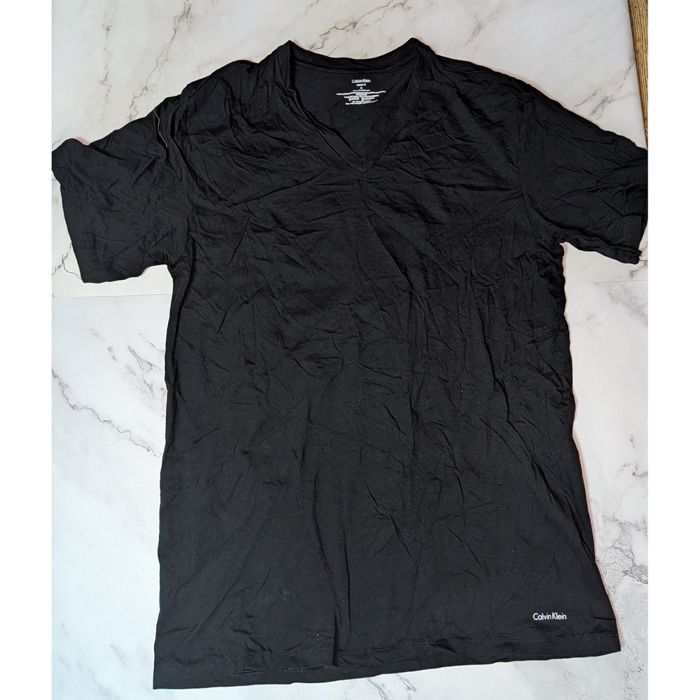 Calvin Klein Mens Classic Fit V-Neck T-Shirt Black Cotton Short‎ Sleeve Size M